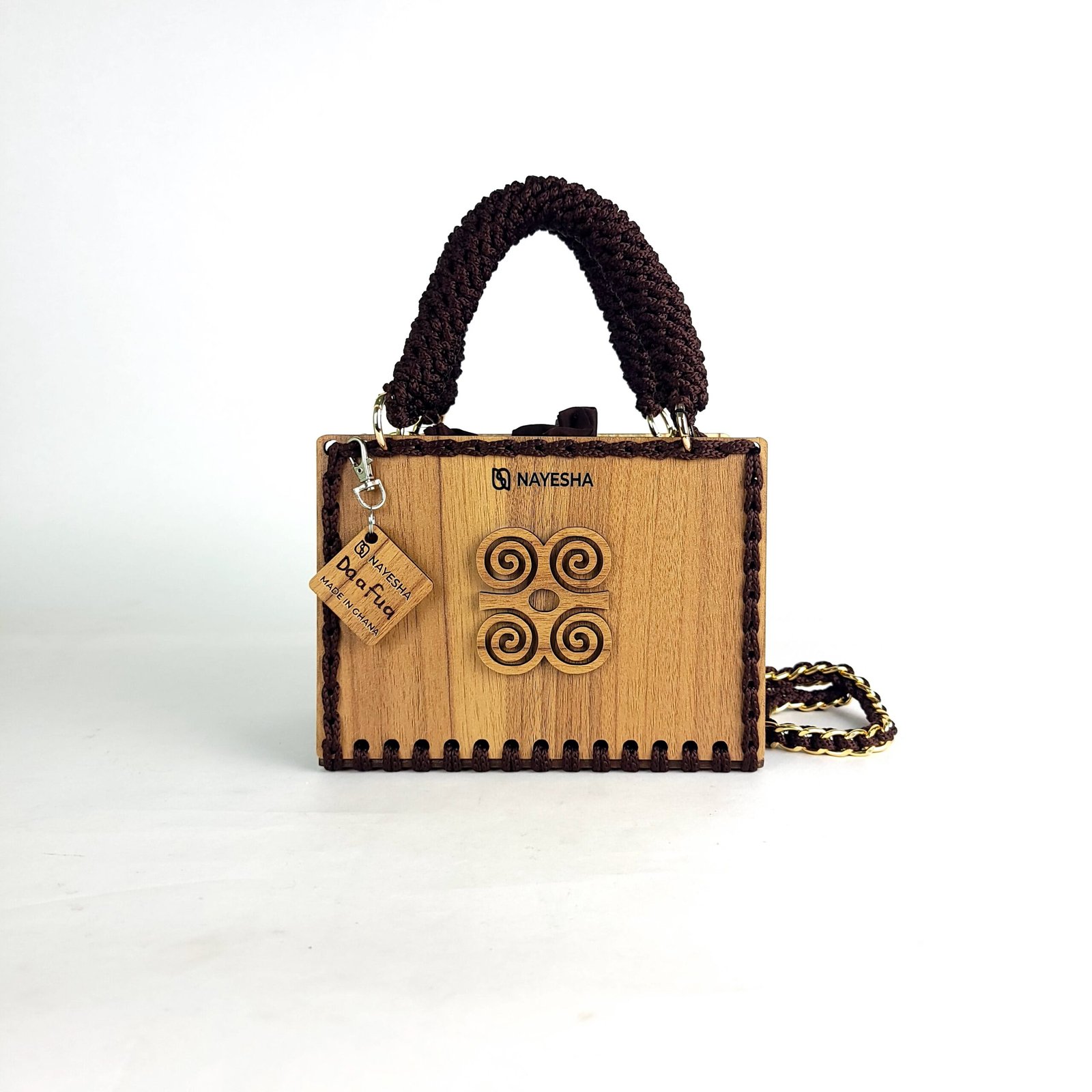 Daafua small-designed wooden plate crochet handbag