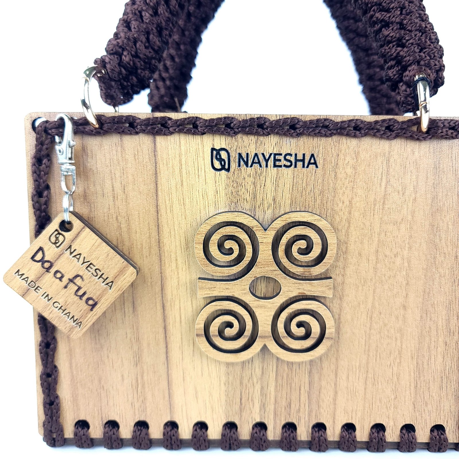 Daafua small-designed wooden plate crochet handbag