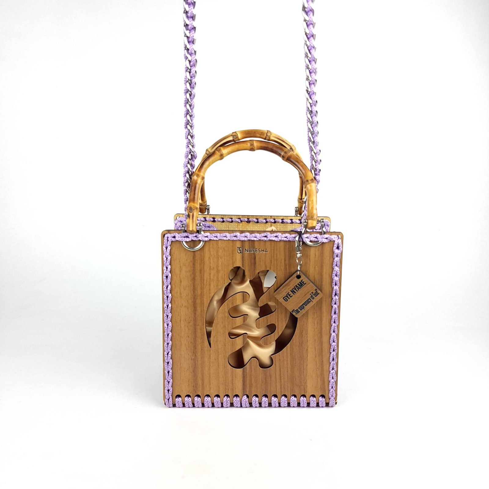 Daafua medium-designed wooden plate crochet handbag