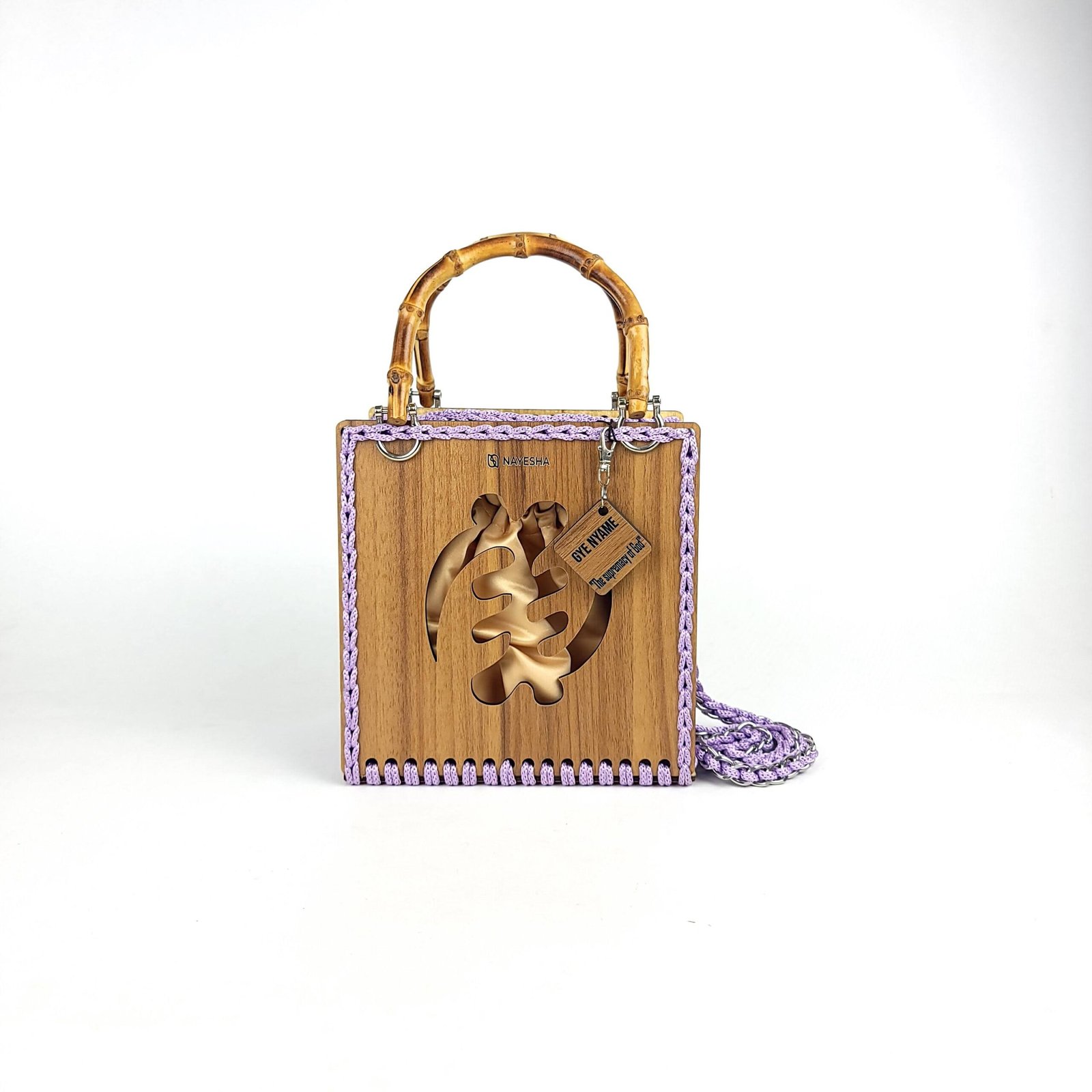 Daafua medium-designed wooden plate crochet handbag