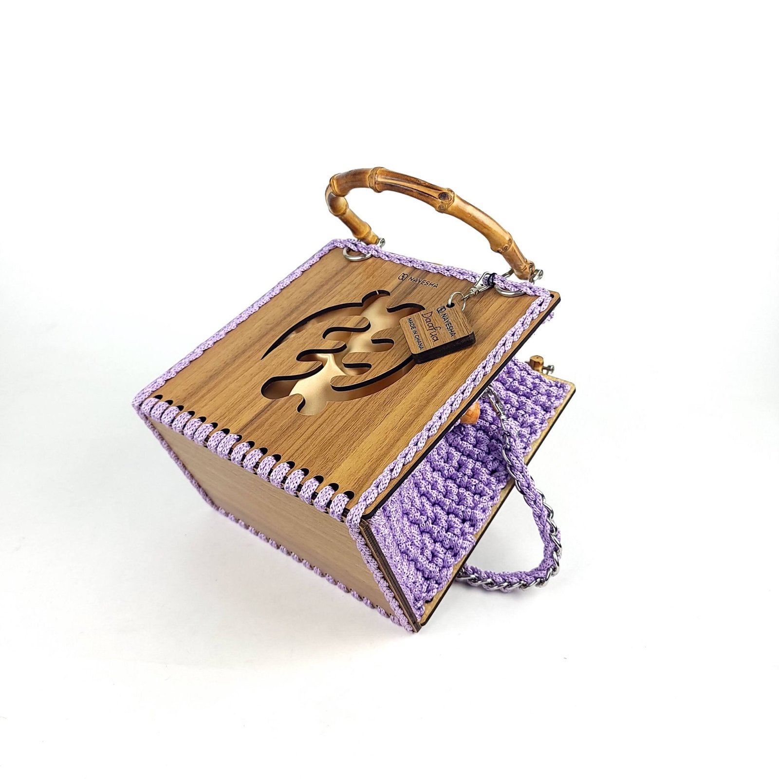 Daafua medium-designed wooden plate crochet handbag