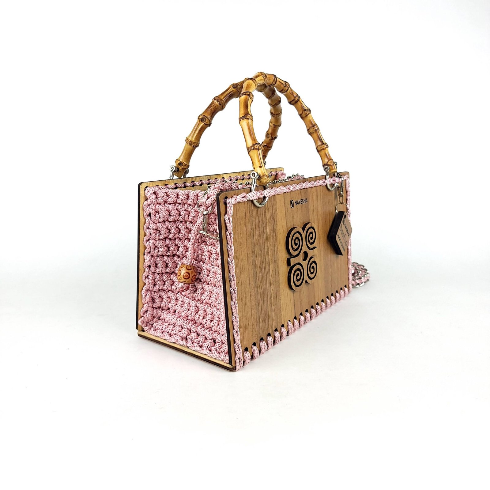 Daafua medium-wood plain plate crochet handbag