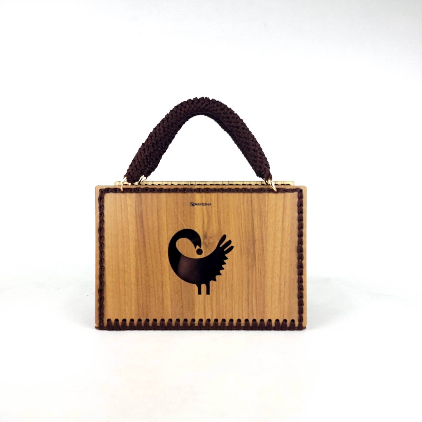 Daafua large-wood carved plate crochet handbag