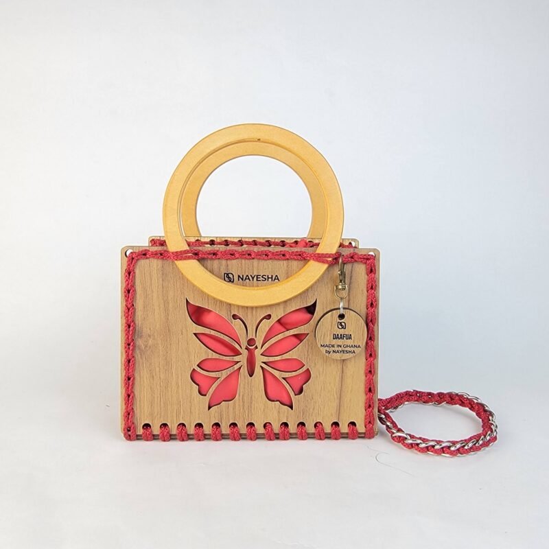 Daafua small-wood carved plate crochet handbag