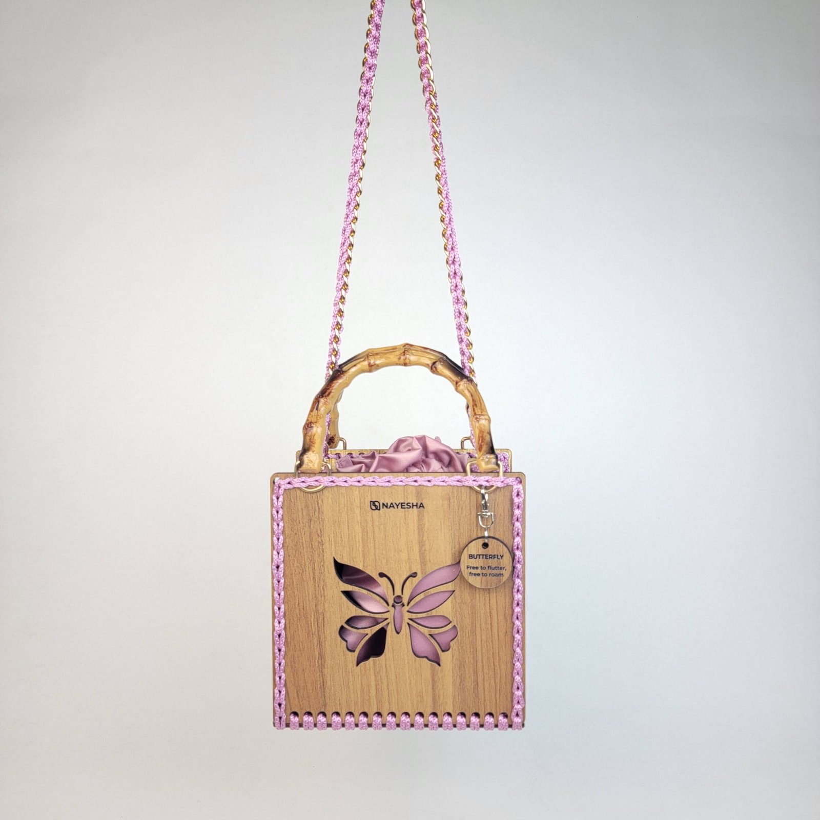 Daafua medium-wood carved plate crochet handbag