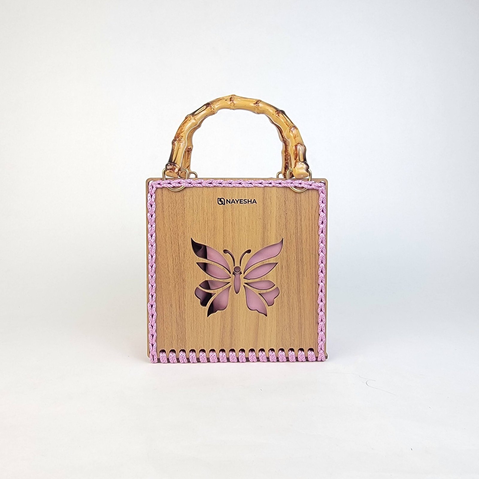 Daafua medium-wood carved plate crochet handbag