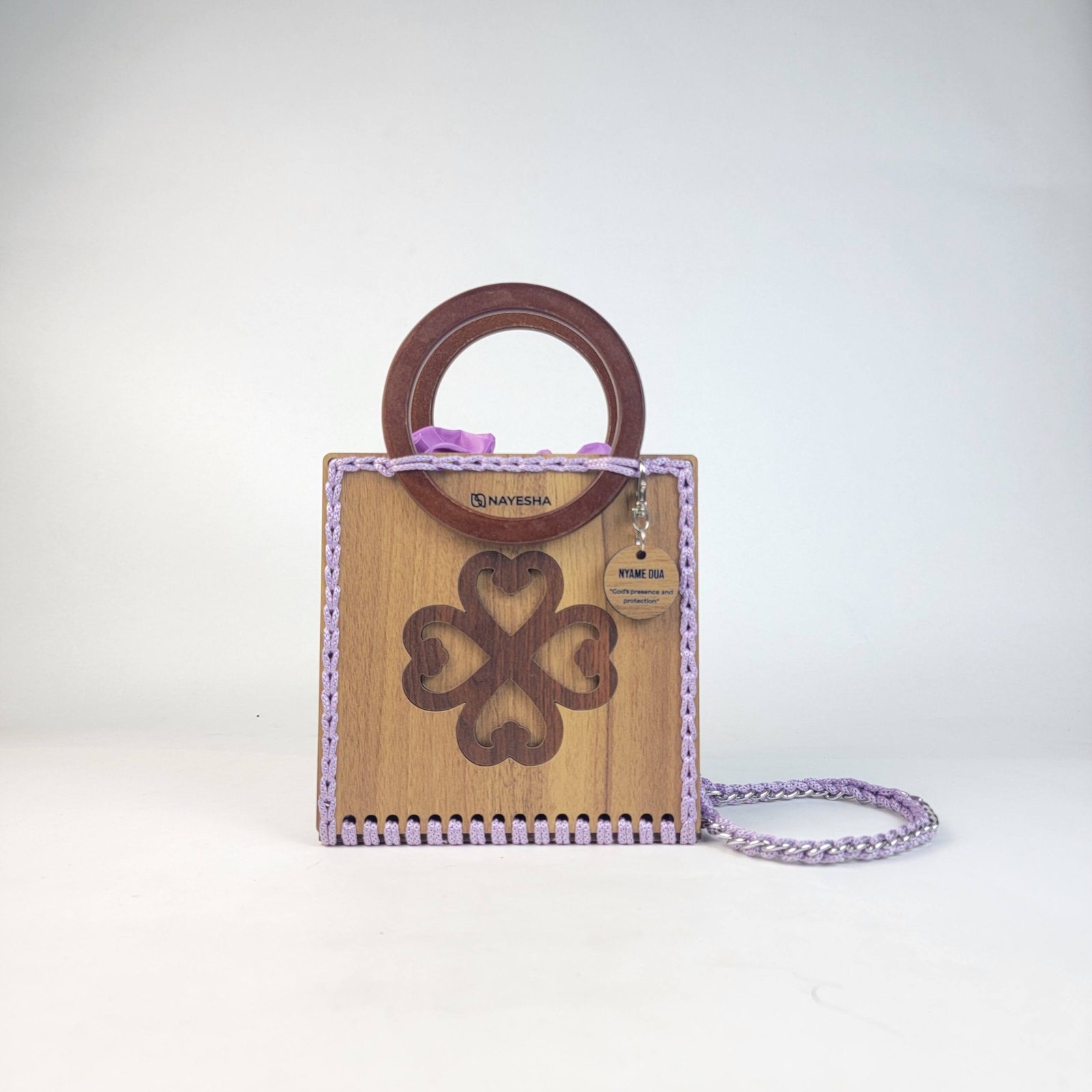 Daafua medium-designed wooden plate crochet handbag