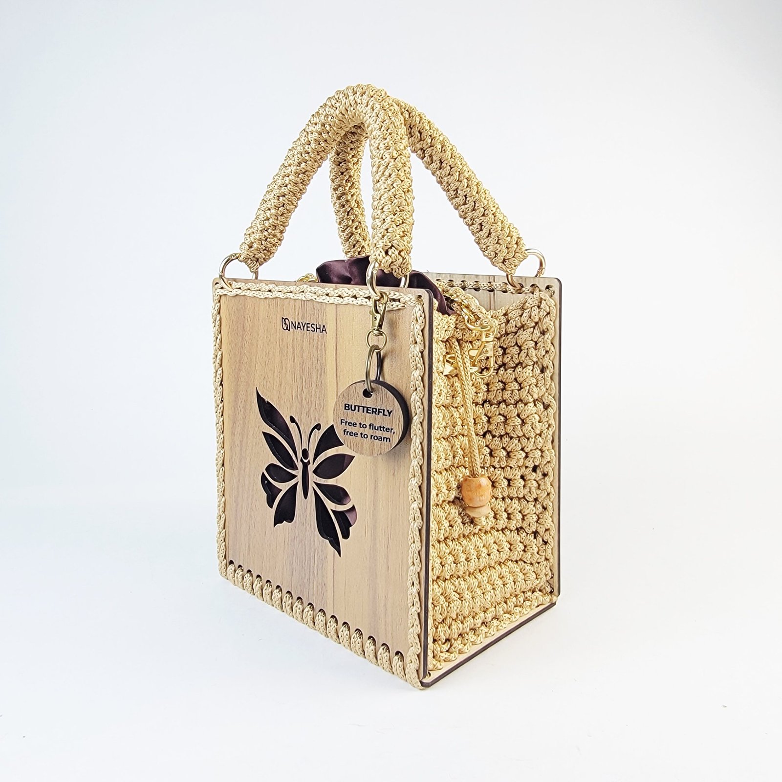 Daafua medium-designed wooden plate crochet handbag