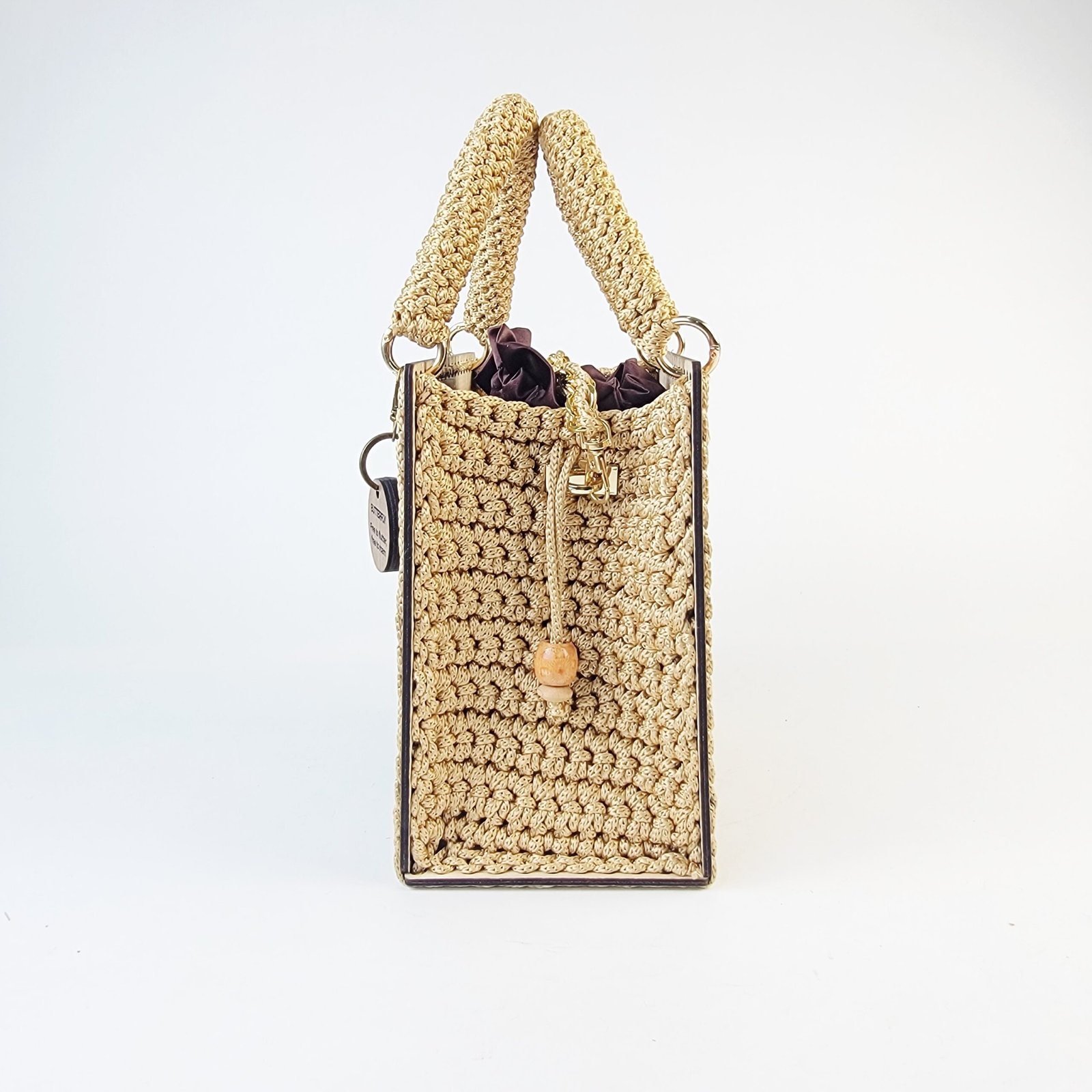 Daafua medium-designed wooden plate crochet handbag