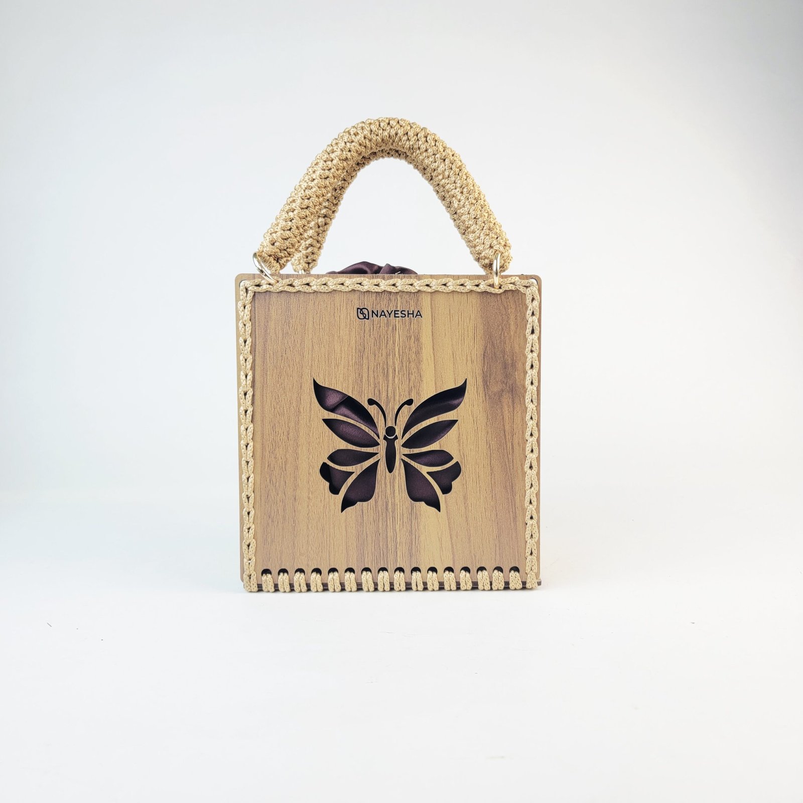 Daafua medium-designed wooden plate crochet handbag